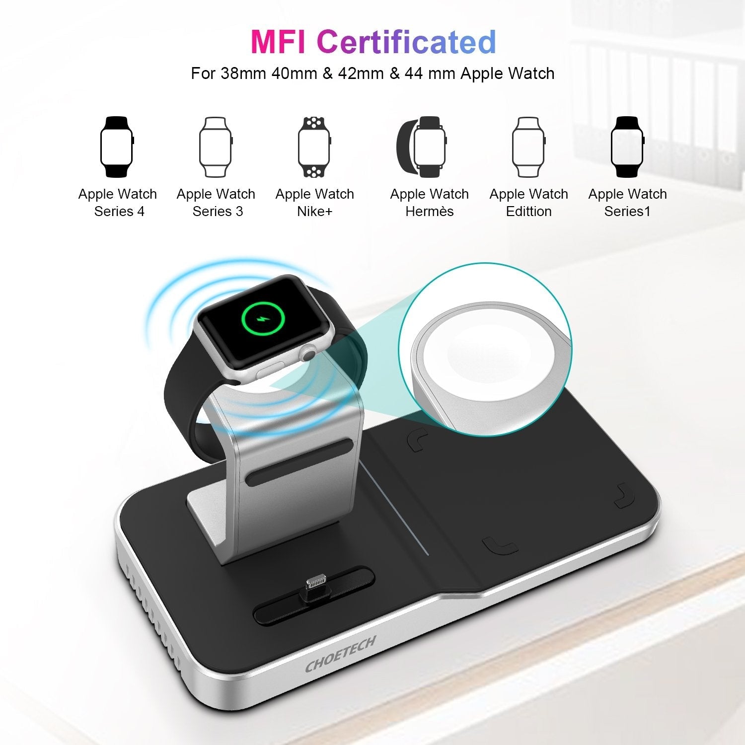 CHOETECH T316 4-in-1 Wireless Charging Station for iPhone/Apple Watch/iPod and all Qi Wireless Cell phones 3