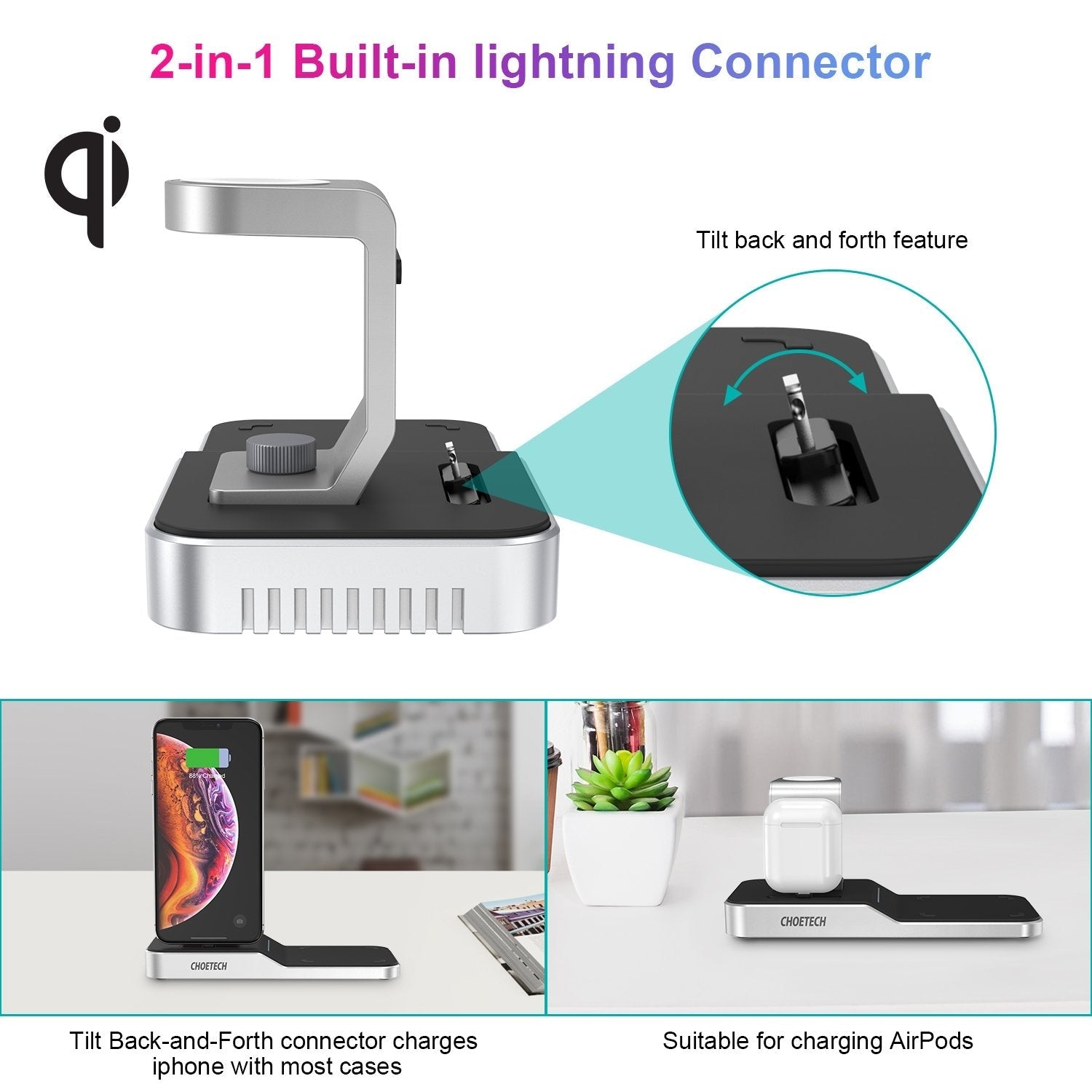 CHOETECH T316 4-in-1 Wireless Charging Station for iPhone/Apple Watch/iPod and all Qi Wireless Cell phones 4
