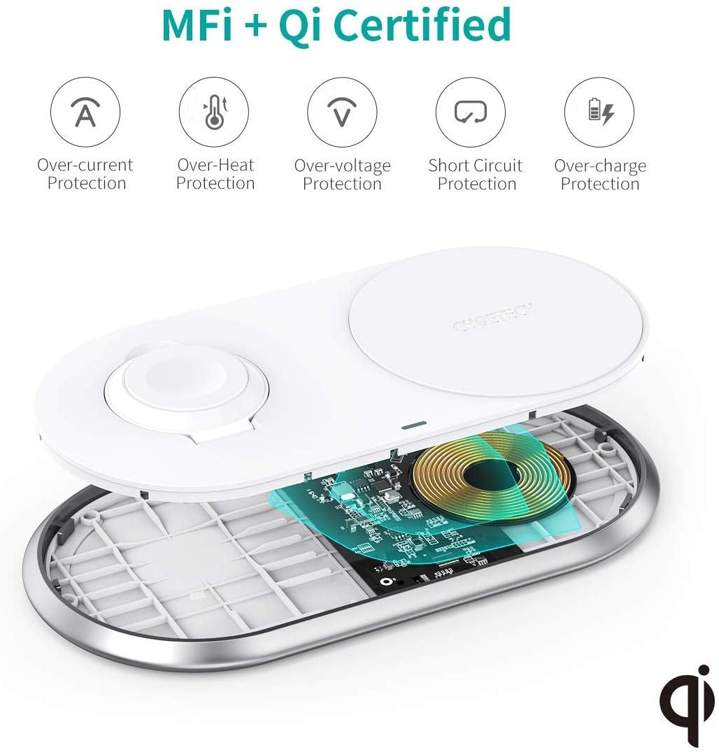 CHOETECH T317 2-in-1 Dual Wireless Charger Pad (MFI Certified) 4
