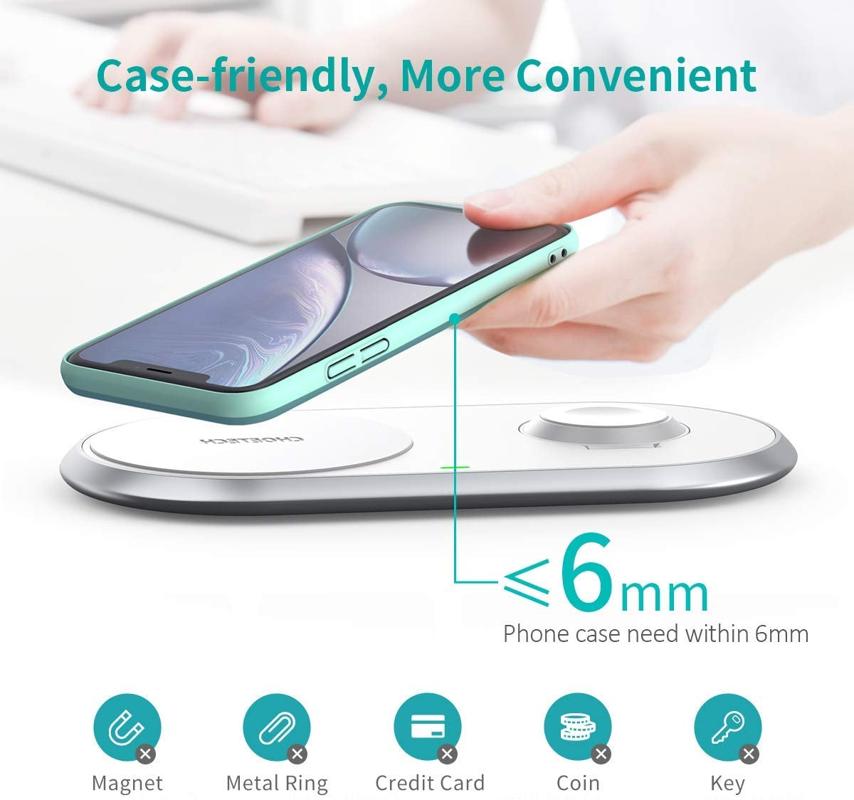 CHOETECH T317 2-in-1 Dual Wireless Charger Pad (MFI Certified) 6