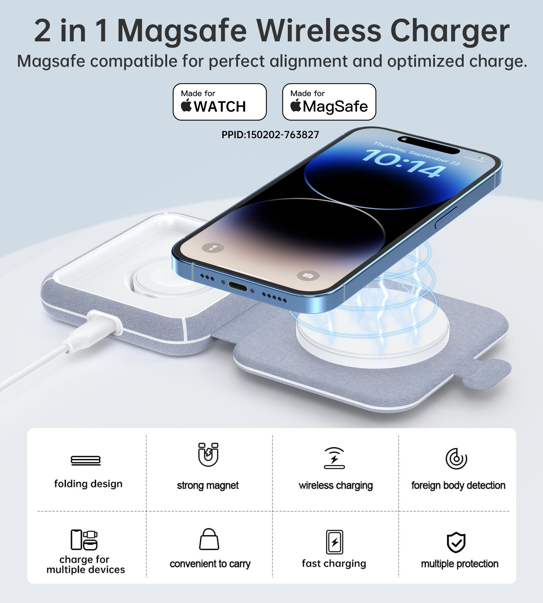 CHOETECH T323 2-in-1 Magsafe&MFI Wireless Charger 6