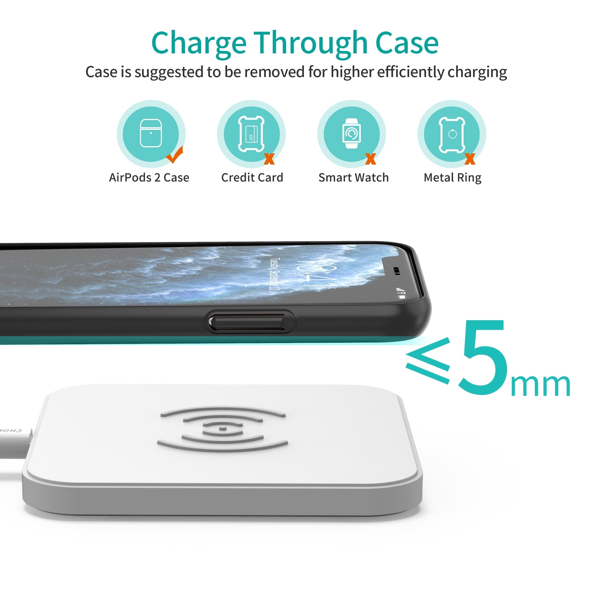 CHOETECH T511-S 10W/7.5W Fast Wireless Charger Pad (White) 7