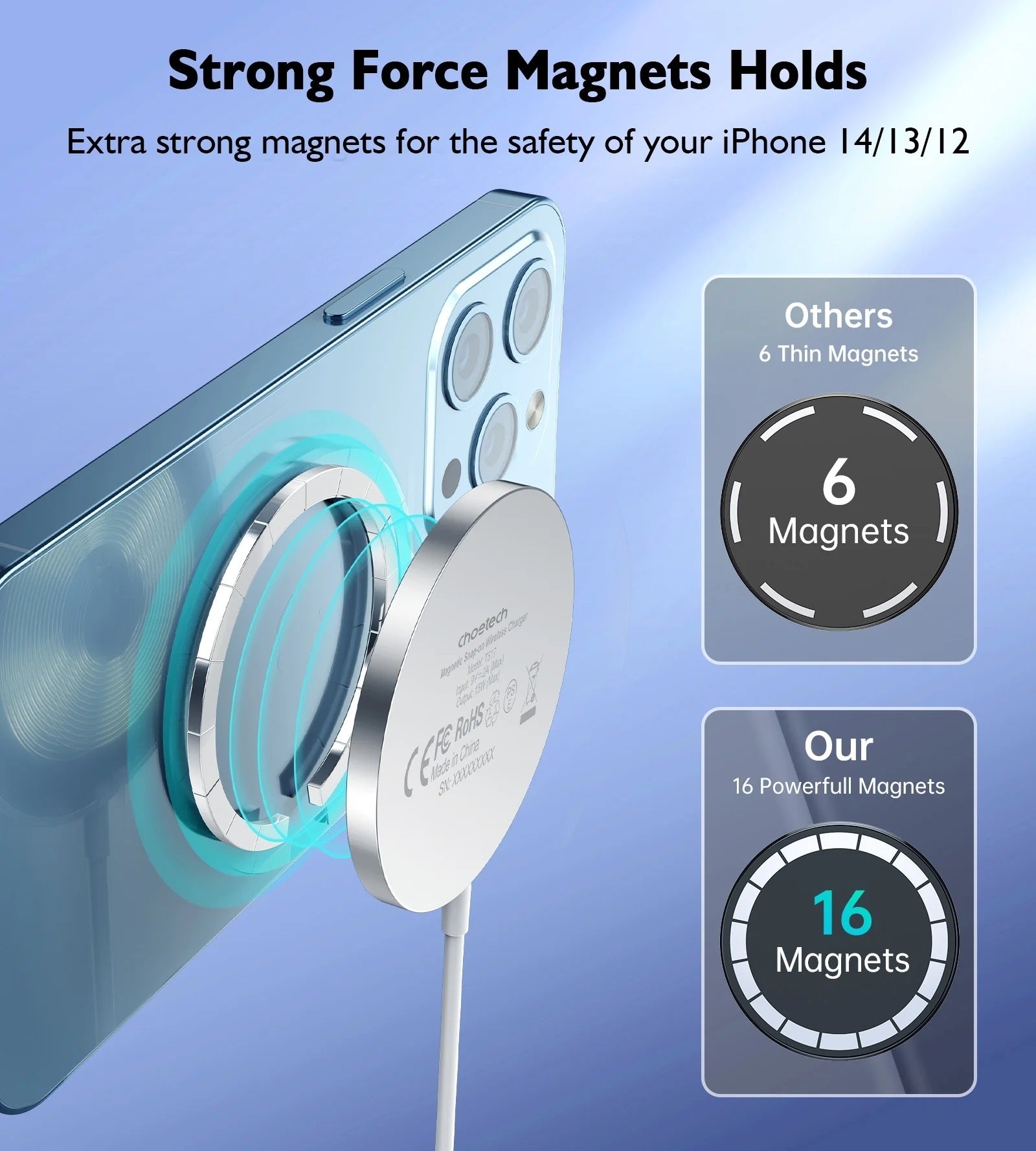CHOETECH T518-F 15W Removable Wireless Magnetic Charger for iPhone12/13/14 3