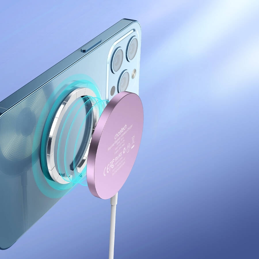 CHOETECH T518-PK Magnetic Wireless Charger for all Qi Cell Phone & iPhones 12/13/14/15 (Pink) 3