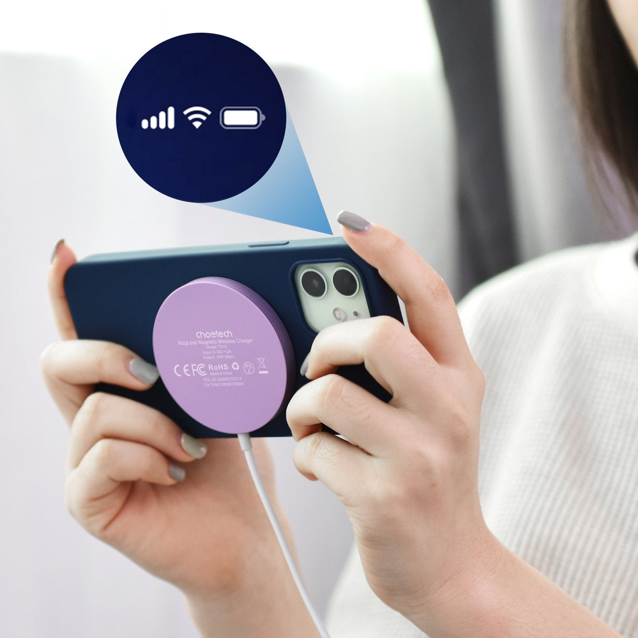 CHOETECH T518-PK Magnetic Wireless Charger for all Qi Cell Phone & iPhones 12/13/14/15 (Pink) 4