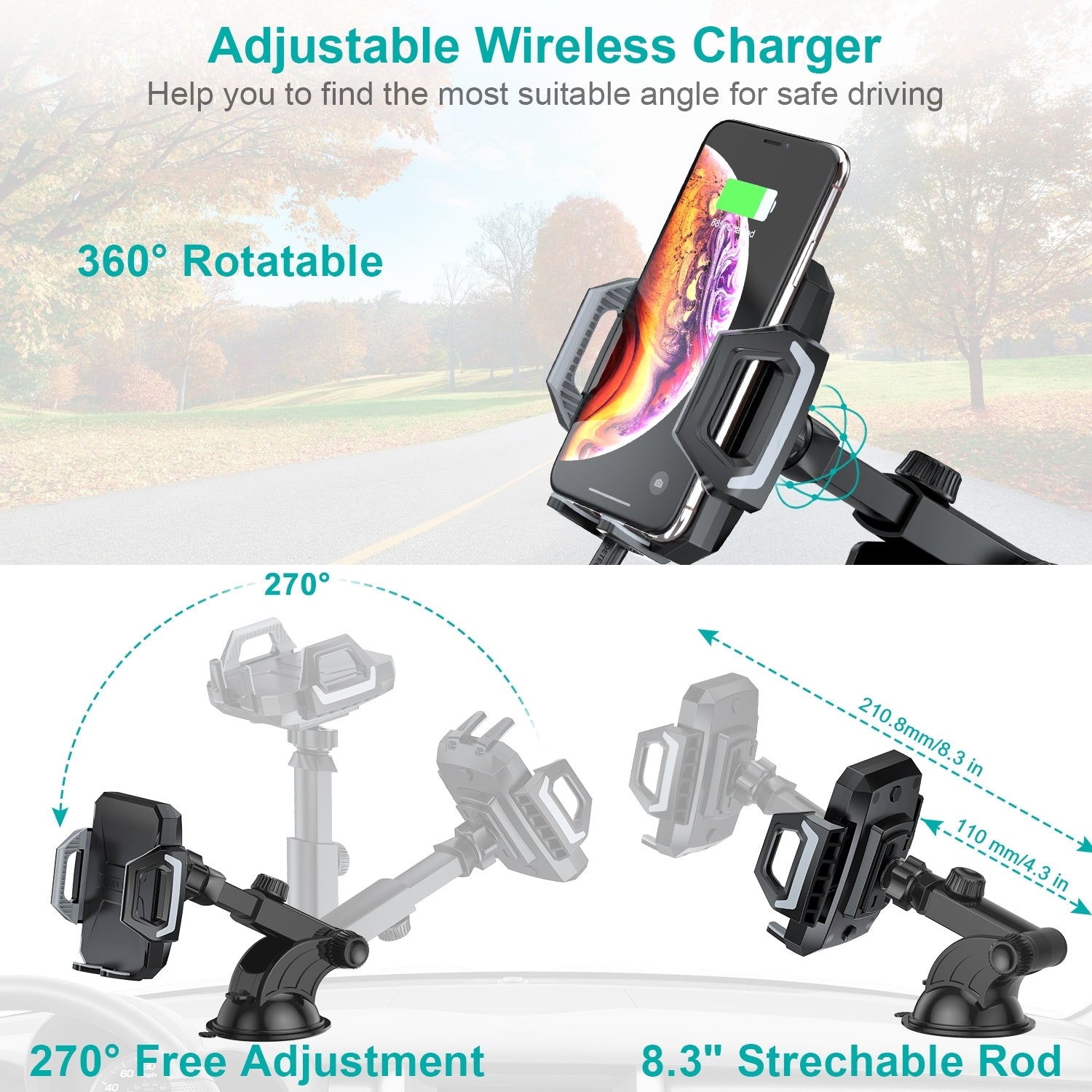 CHOETECH T521-F 15W Fast Wireless Charging Car Dock 5