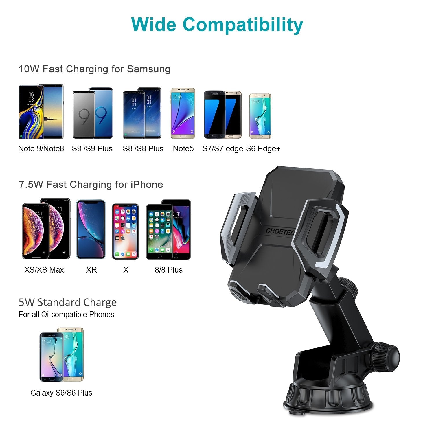 Choetech T521-S Fast Qi Wireless Car Charging Dock 3