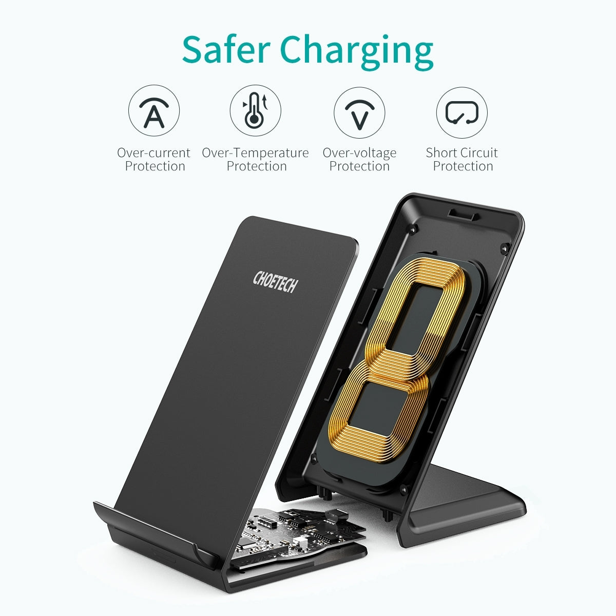 CHOETECH T524S 10W/7.5W Fast Wireless Charging Stand with AC Adapter 3