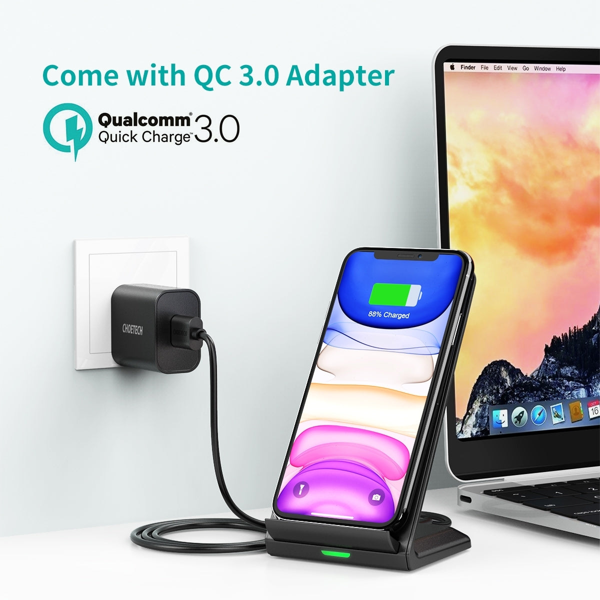 CHOETECH T524S 10W/7.5W Fast Wireless Charging Stand with AC Adapter 8