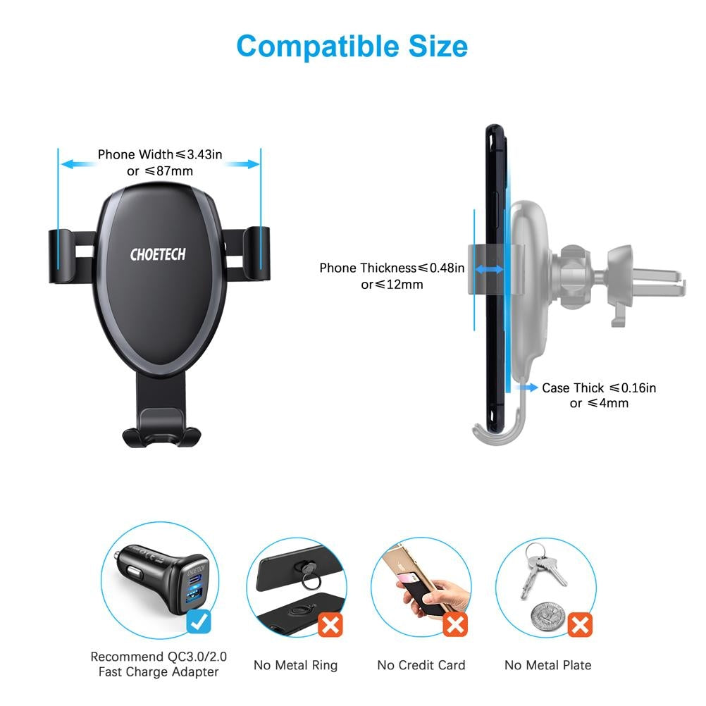 CHOETECH T536-S Fast Wireless Charging Car Mount Phone Holder 4
