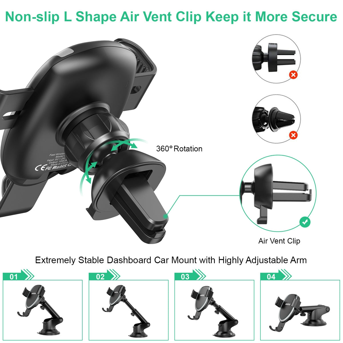 CHOETECH T536-S Fast Wireless Charging Car Mount Phone Holder 7