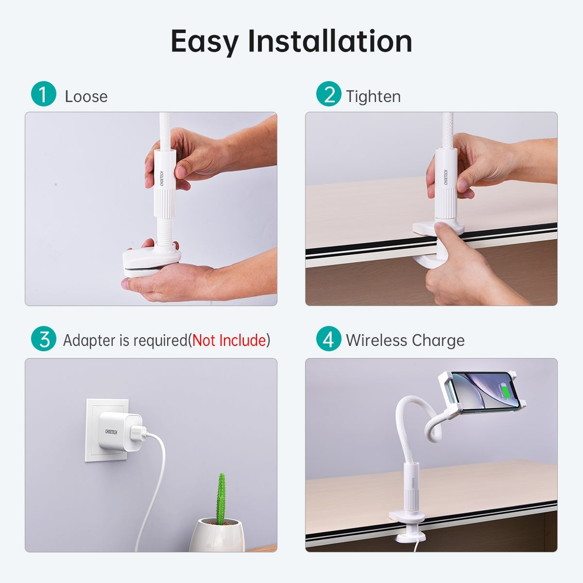 CHOETECH T584-F 2-in-1 15W Phone Mount with Fast Wireless Charger (for 4-7 inch) 6