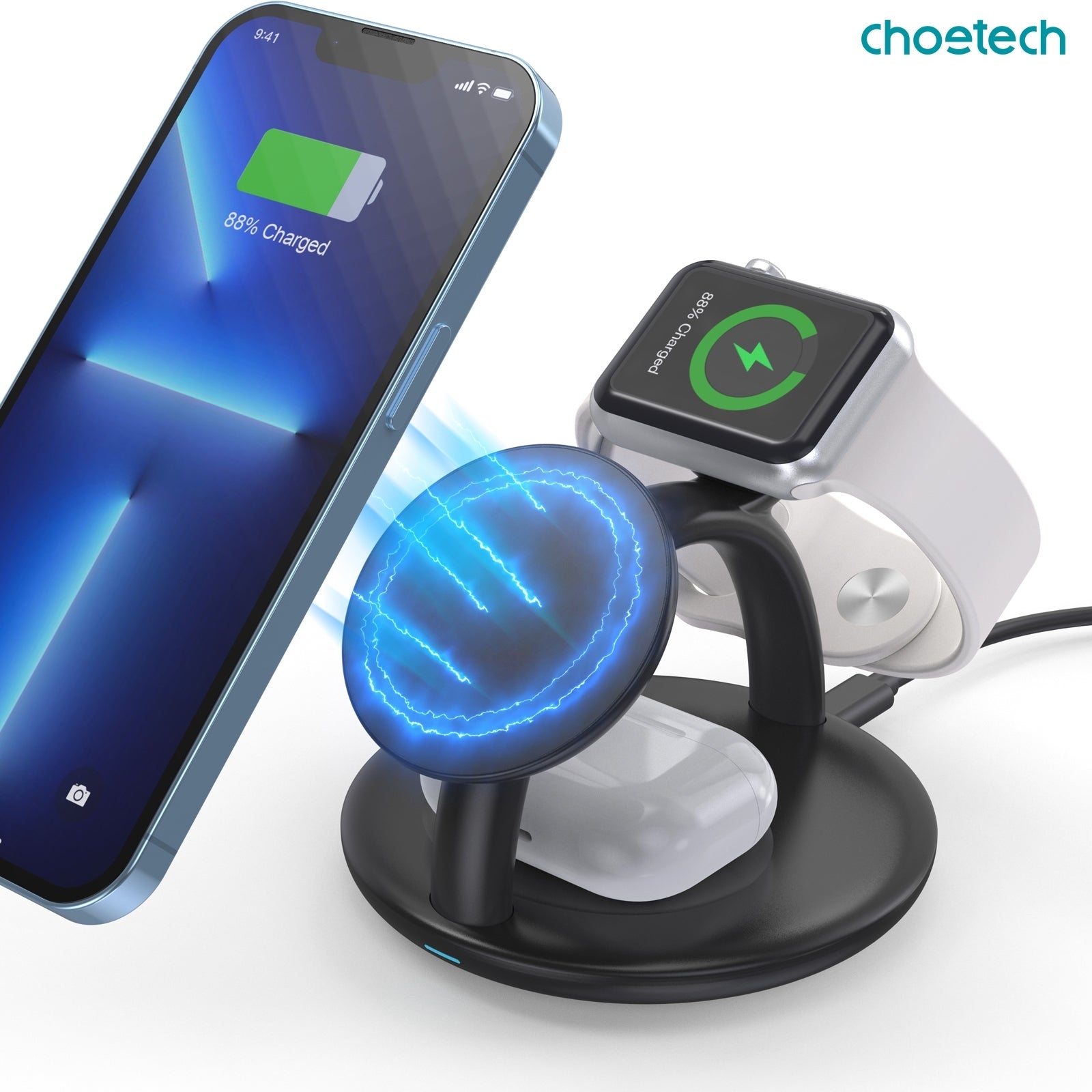 CHOETECH T587-F 3-in-1 Magnetic Wireless Charger Station for iPhone 12/13/14/AirPods Pro/iWatch 3