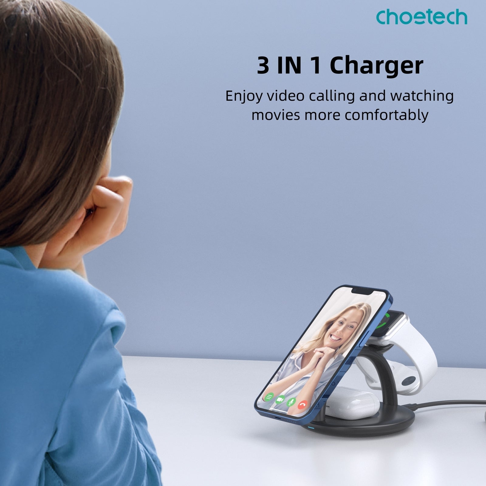 CHOETECH T587-F 3-in-1 Magnetic Wireless Charger Station for iPhone 12/13/14/AirPods Pro/iWatch 8