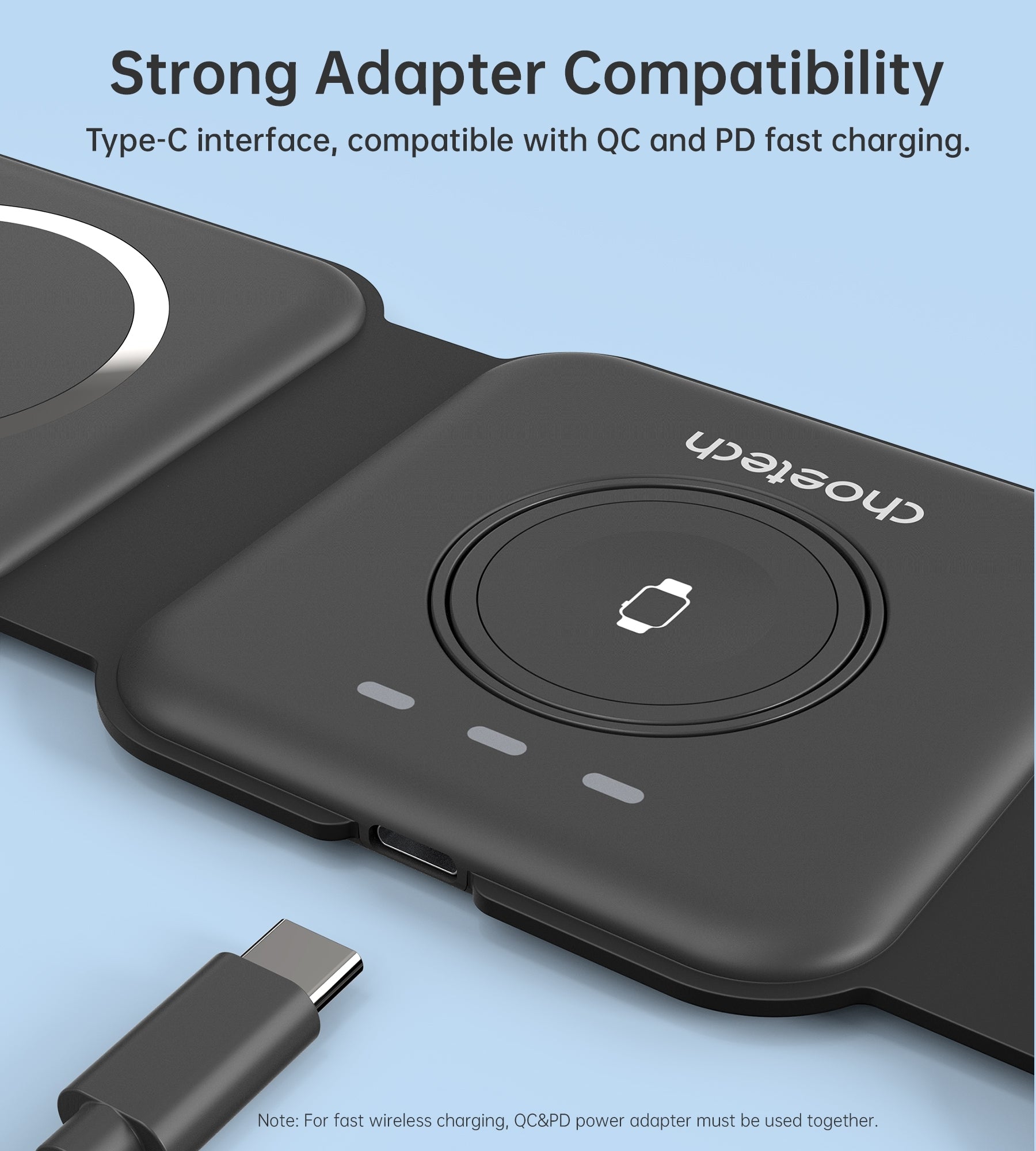 CHOETECH T588-F-BK 3-in-1 Foldable Fast Wireless Charger for Phone/Watch/Earphone 10