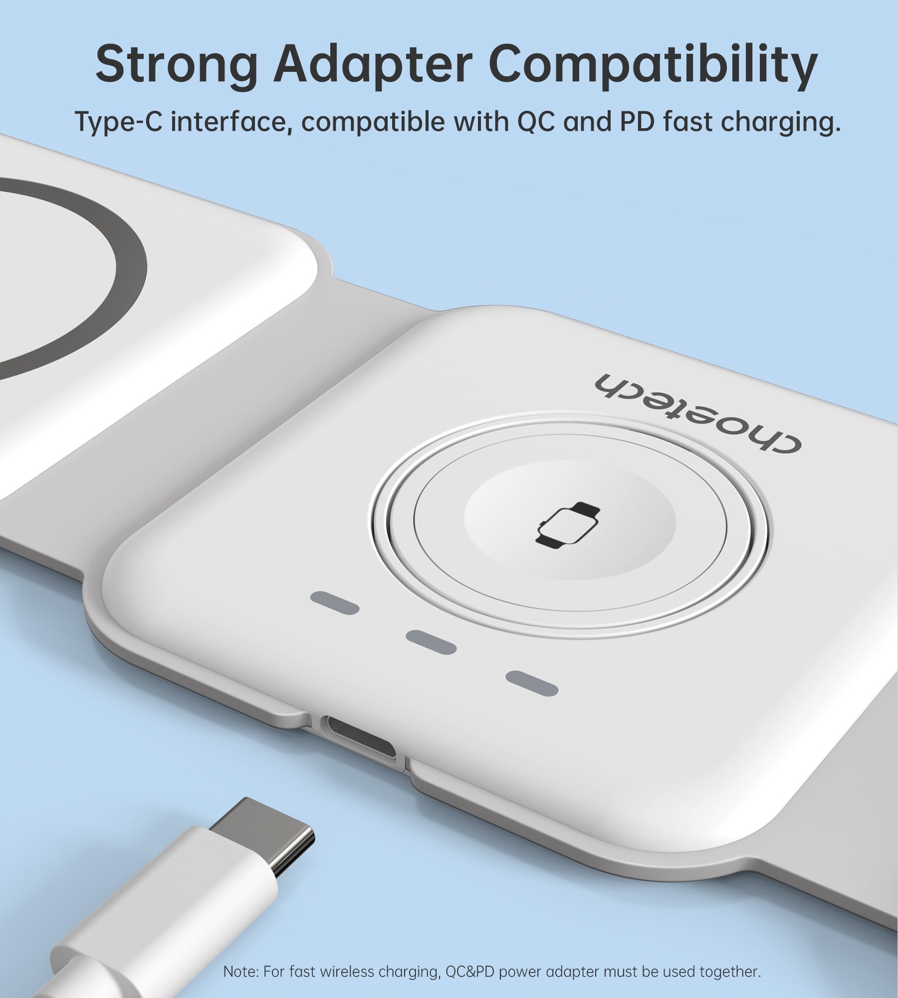 CHOETECH T588-F-WH 3-in-1 Foldable Fast Wireless Charger for Phone/Watch/Earphone 9
