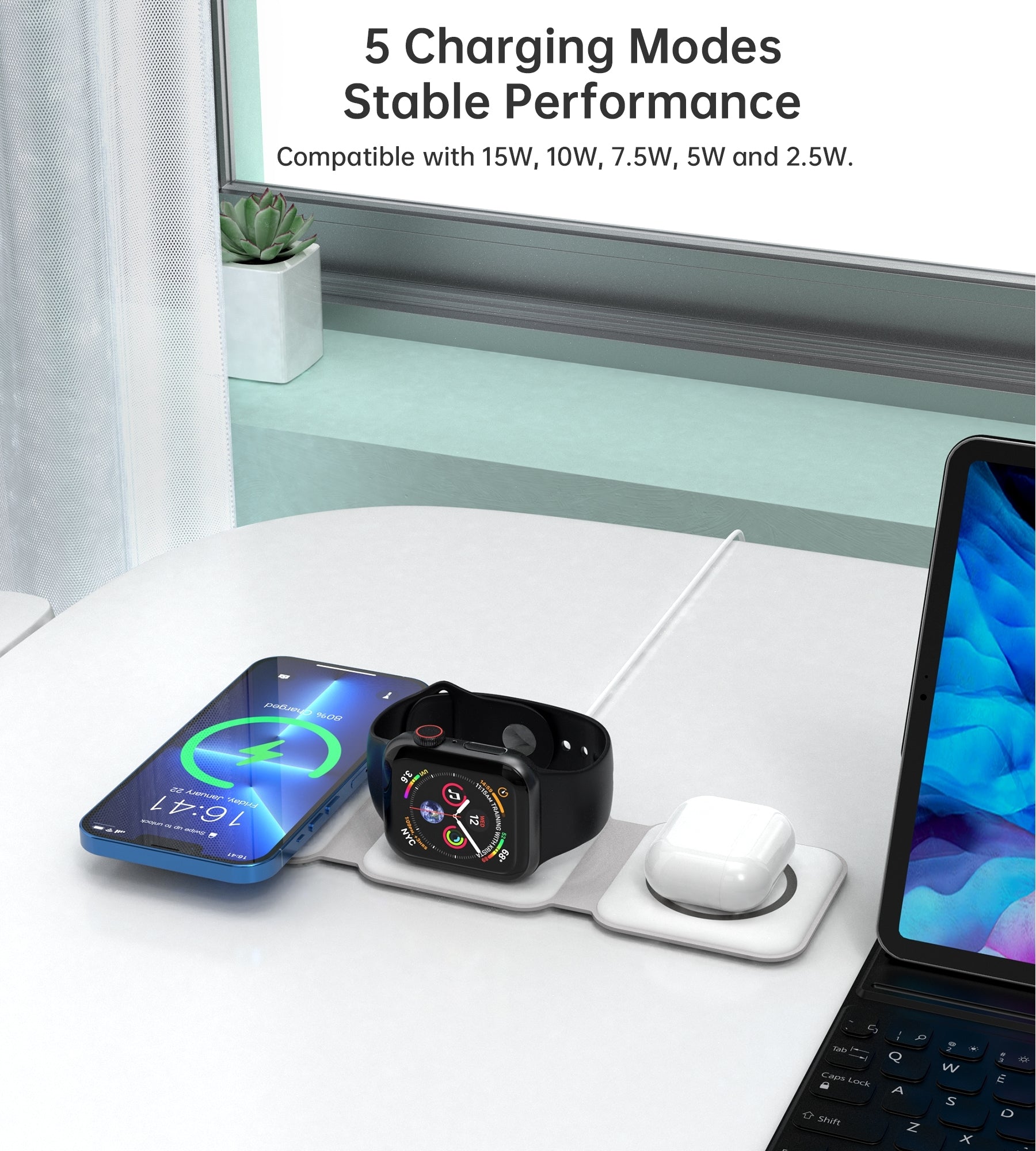 CHOETECH T588-F-WH 3-in-1 Foldable Fast Wireless Charger for Phone/Watch/Earphone 10