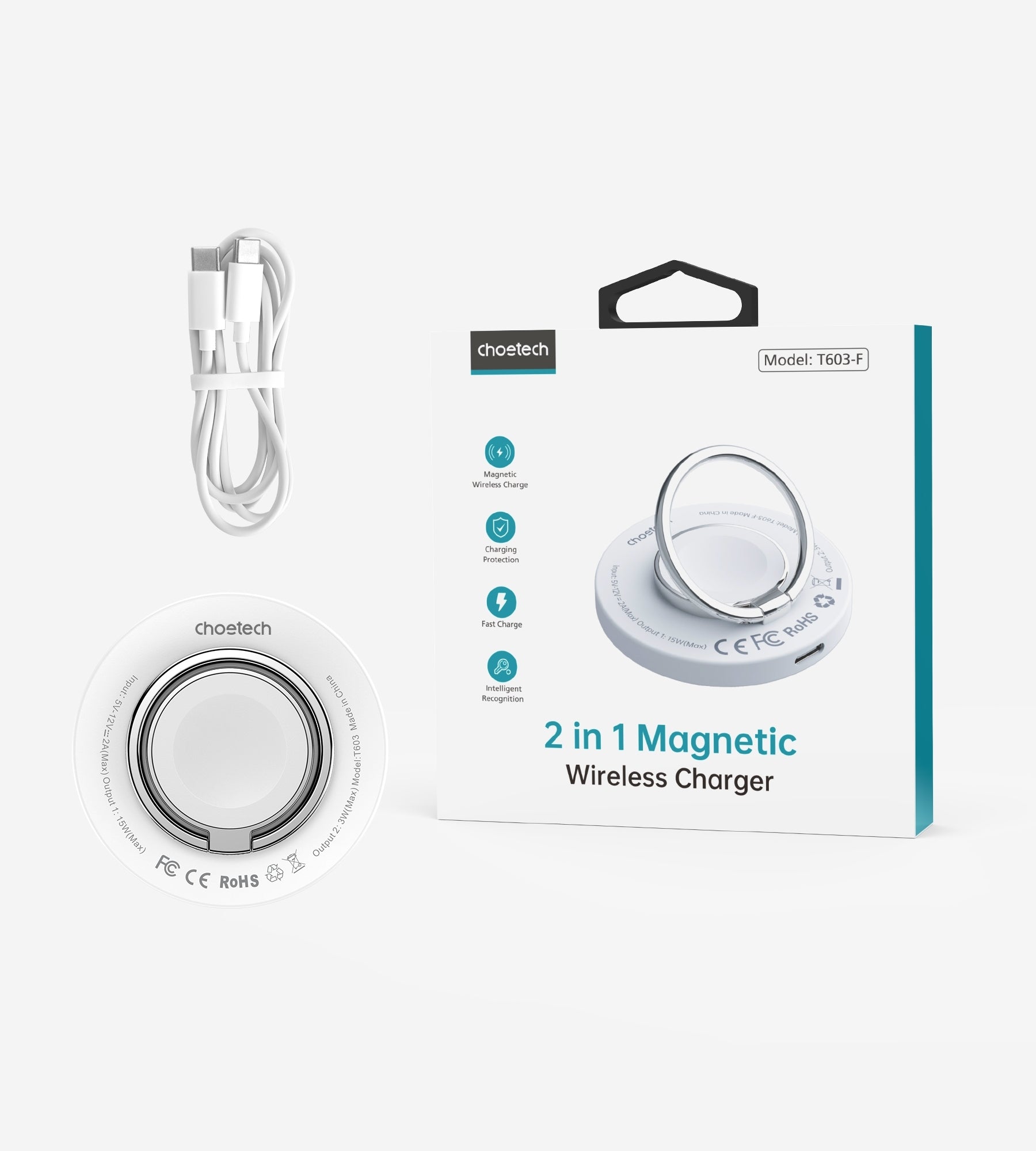 CHOETECH T603-F Ring Holder and Magnetic 15W Wireless Charger for Phone/airPod/iWatch 5