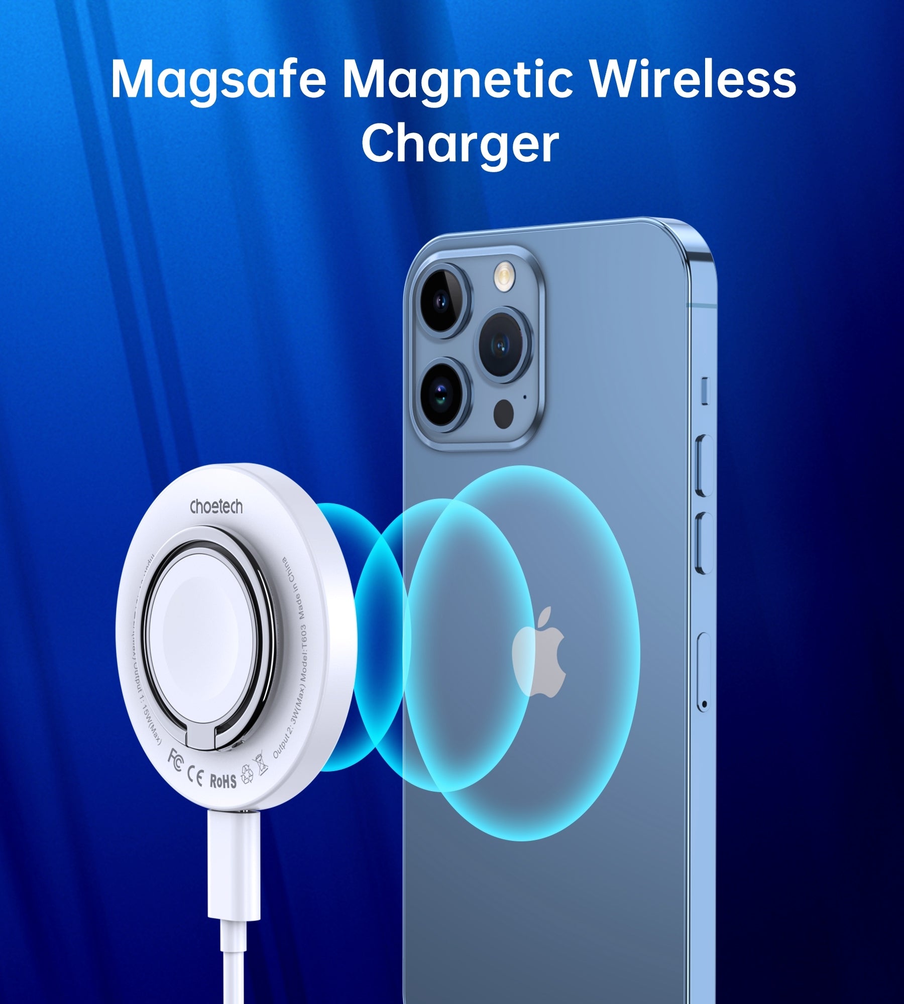 CHOETECH T603-F Ring Holder and Magnetic 15W Wireless Charger for Phone/airPod/iWatch 6