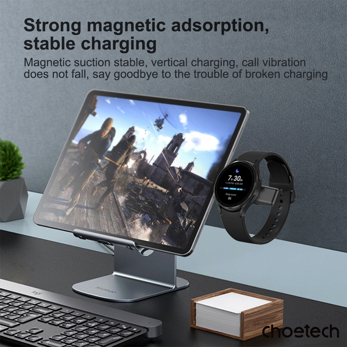 CHOETECH T606-F USB-A +USB-C Magnetic Charger for Samsung & Apple Watch 7