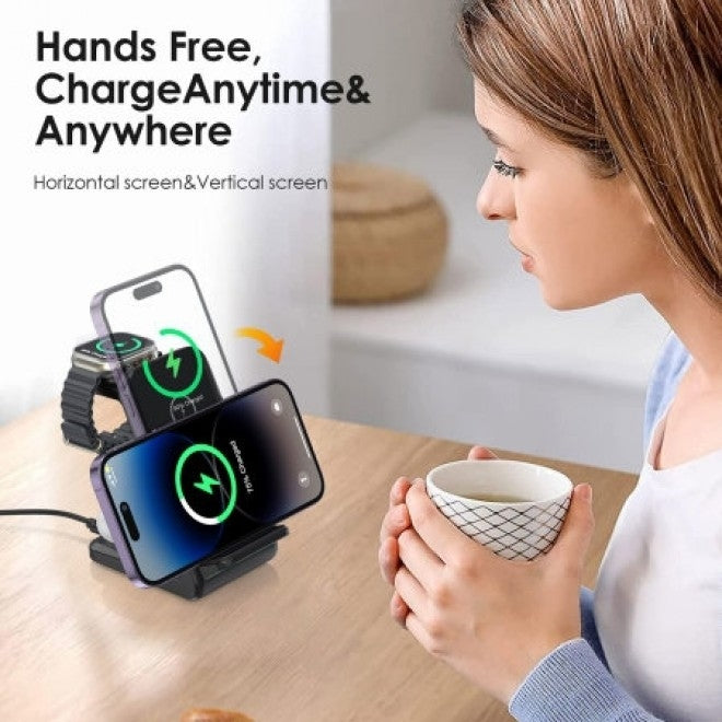 CHOETECH T608-F-BK 15W 4-in-1 Wireless Charger Stand for iWatch and Samsung Watch (Black) 4