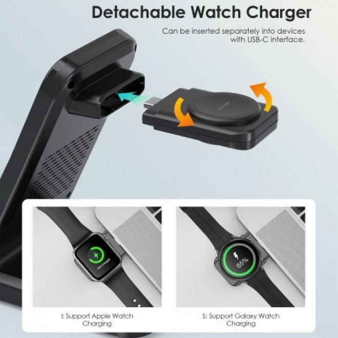 CHOETECH T608-F-BK 15W 4-in-1 Wireless Charger Stand for iWatch and Samsung Watch (Black) 6