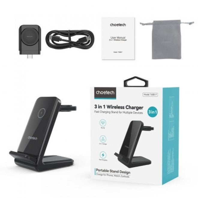 CHOETECH T608-F-BK 15W 4-in-1 Wireless Charger Stand for iWatch and Samsung Watch (Black) 8