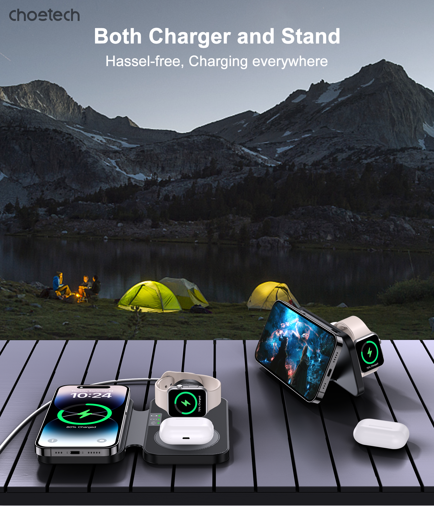 CHOETECH T616-F-BK 3in1 Magnetic Foldable Wireless Charger Black 8