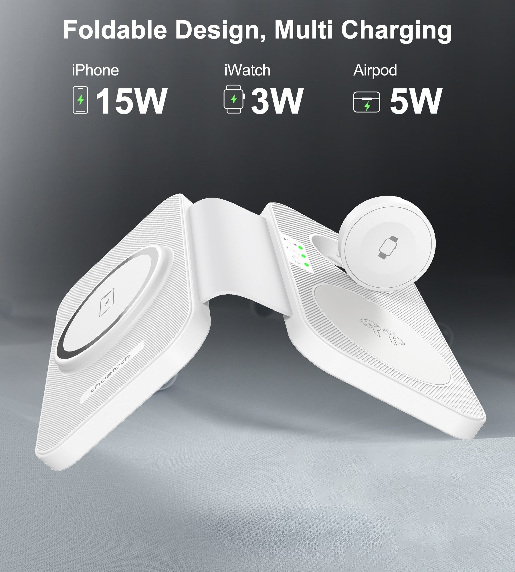 CHOETECH T616-F-WH 3in1 Magnetic Foldable Wireless Charger White 4
