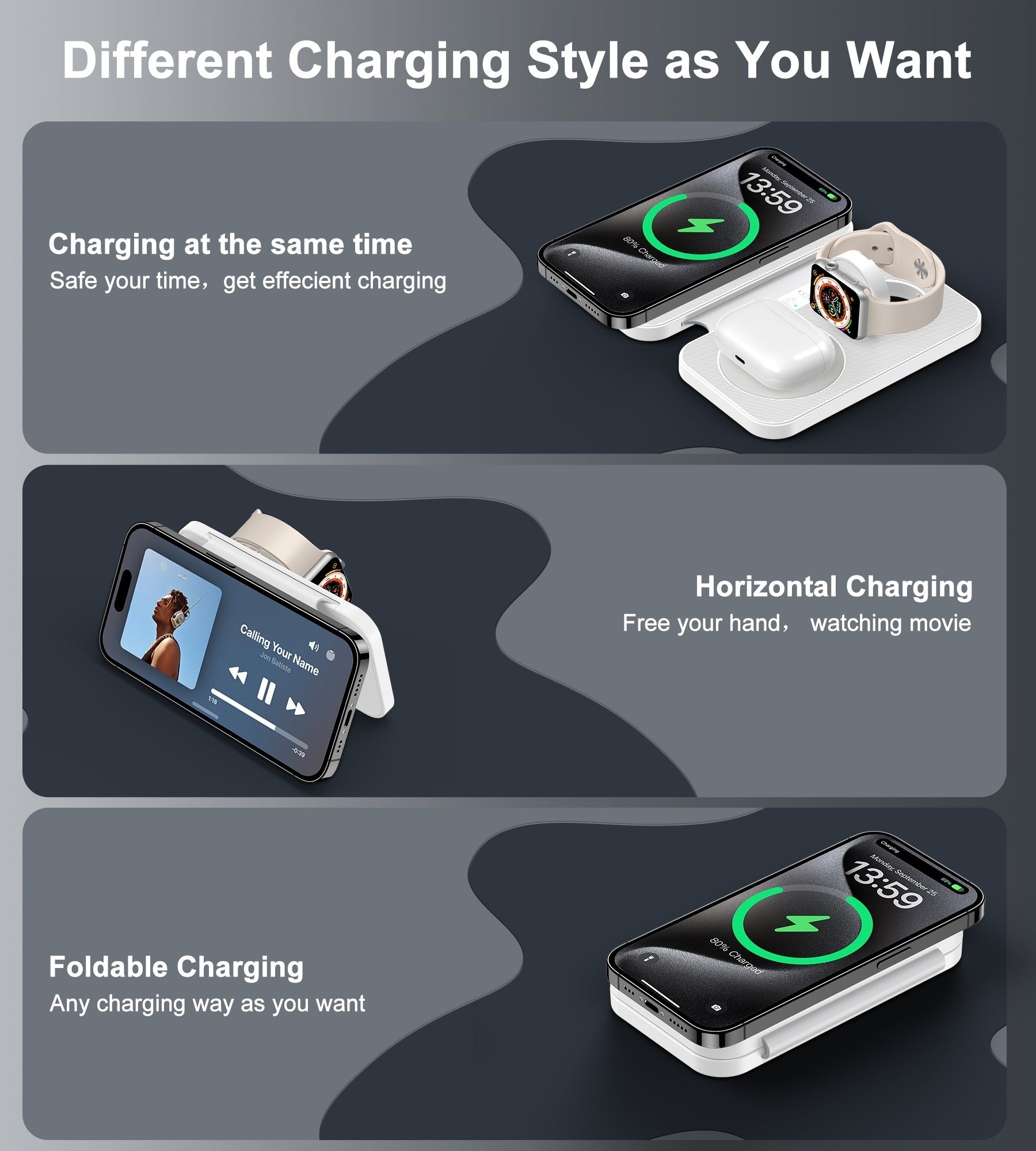 CHOETECH T616-F-WH 3in1 Magnetic Foldable Wireless Charger White 6