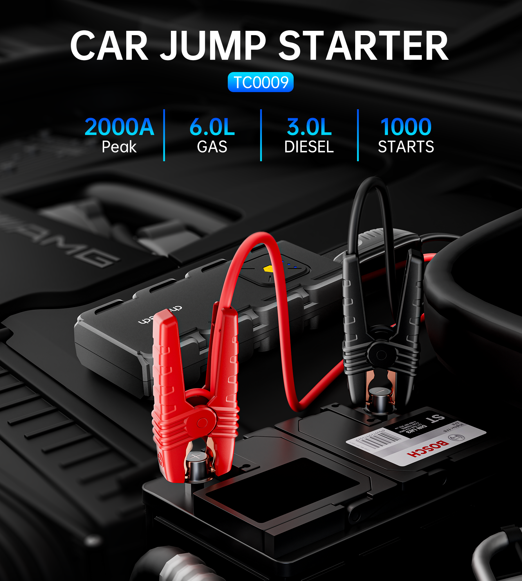 CHOETECH TC0009 16000mAh Portable Car Jump Starter with Emergency Light 5
