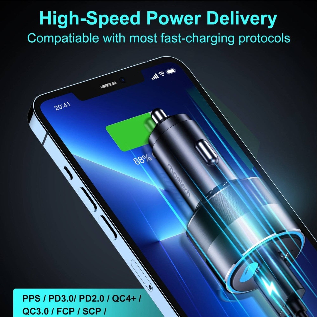 CHOETECH TC0011 130W 3 Ports (Dual USB-C Port PD3.0 + USB-A Port) Fast Car Charger 4