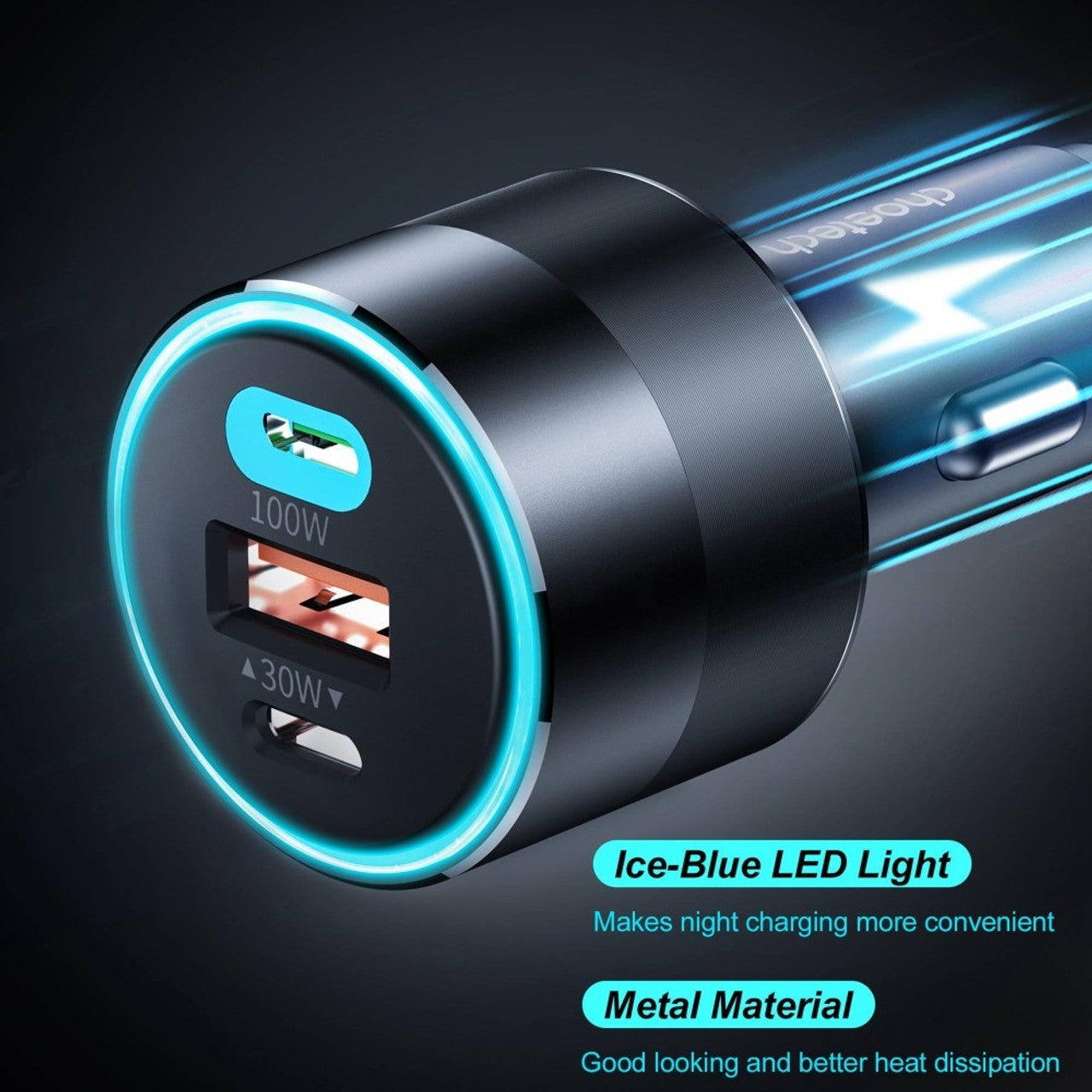 CHOETECH TC0011 130W 3 Ports (Dual USB-C Port PD3.0 + USB-A Port) Fast Car Charger 6