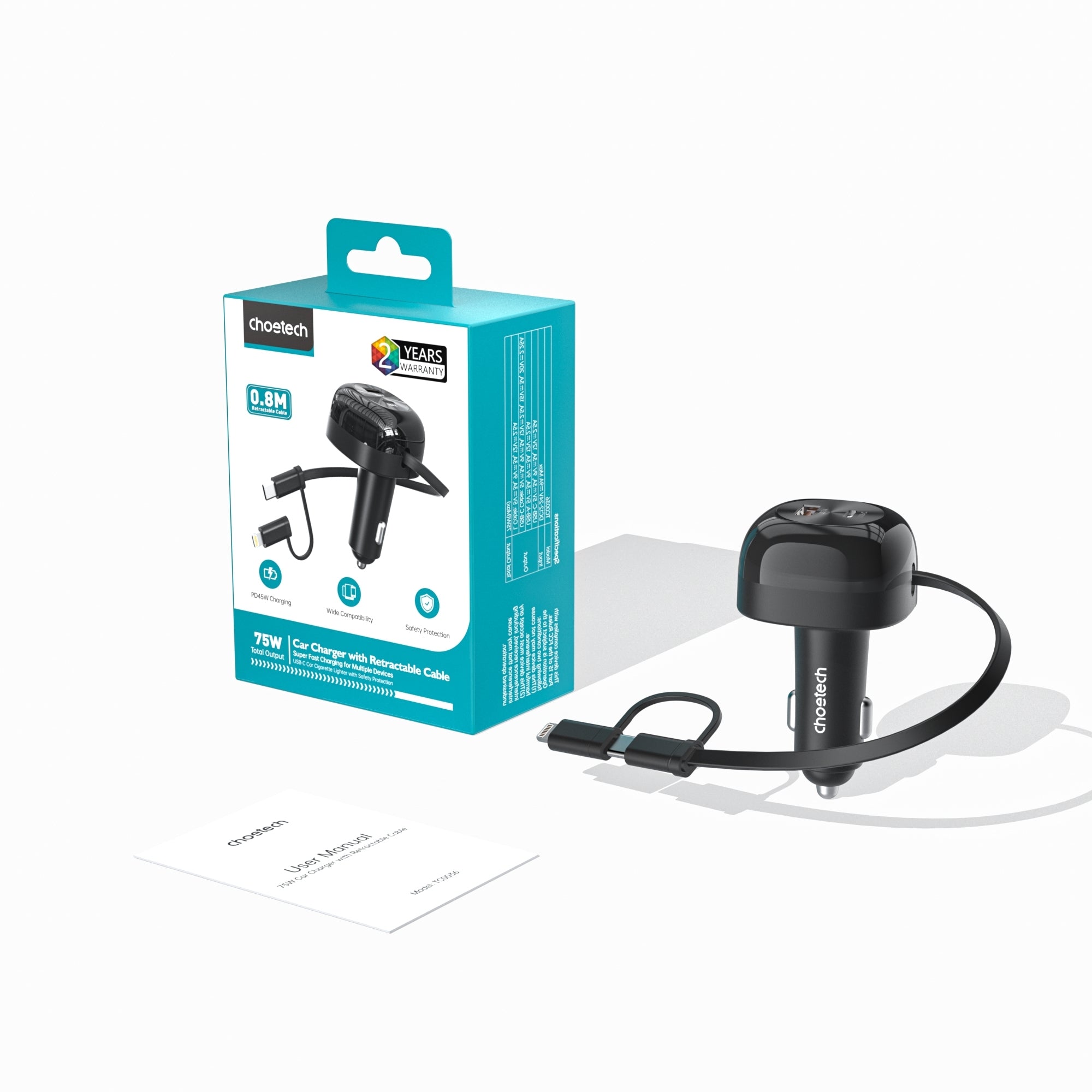 CHOETECH TC0036 PD45W USB-C+USB-A car charger with C+L Interface 4