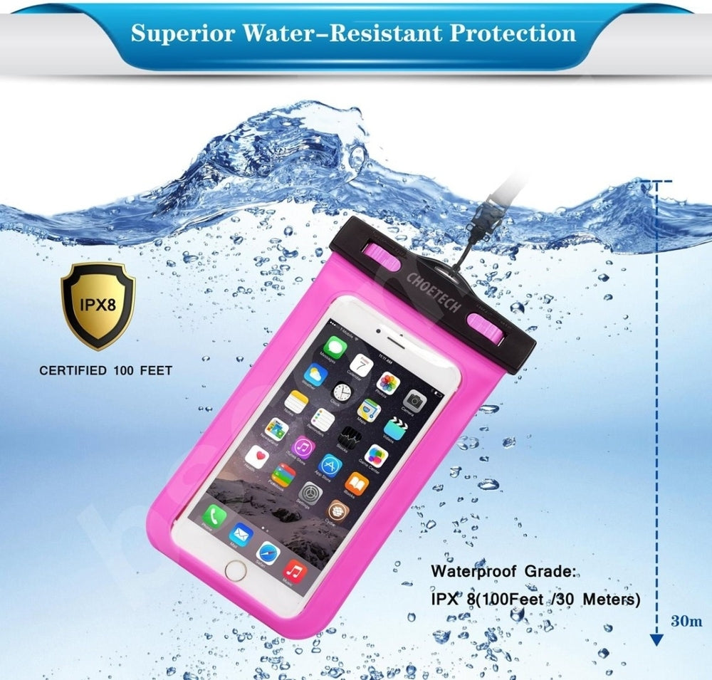 CHOETECH WPC007-PK Universal WaterProof Cell Phone Pouch bag up to 8-inch (Pink) 4