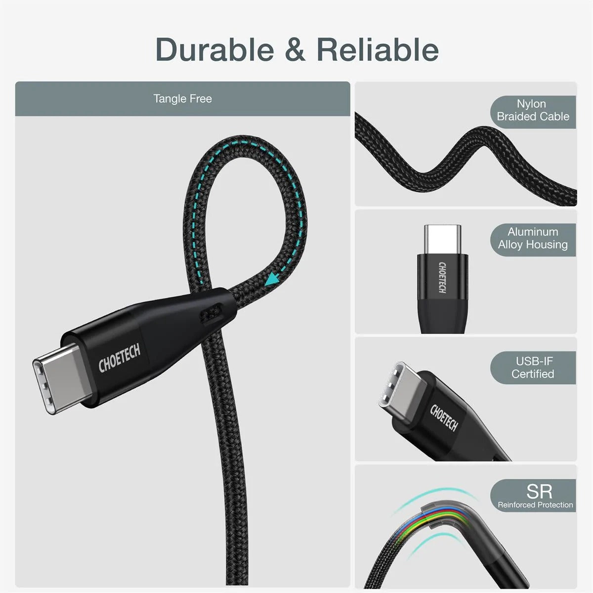 CHOETECH XCC-1004 USB-C To USB-C Cable 2M 3