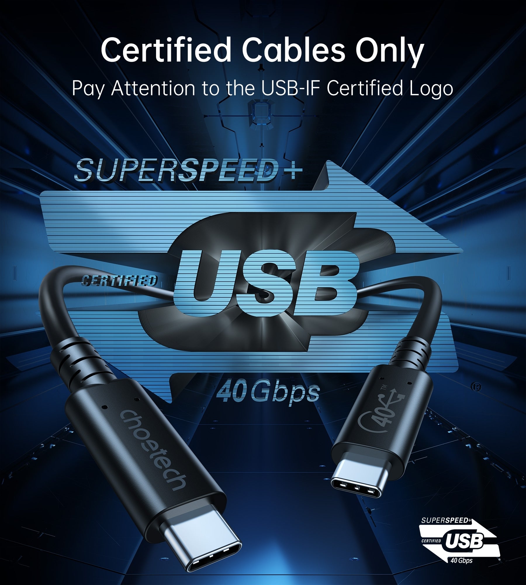 CHOETECH XCC-1028 USB-C To USB-C 100W USB 4.0 Gen 3 Cable 0.8M 3