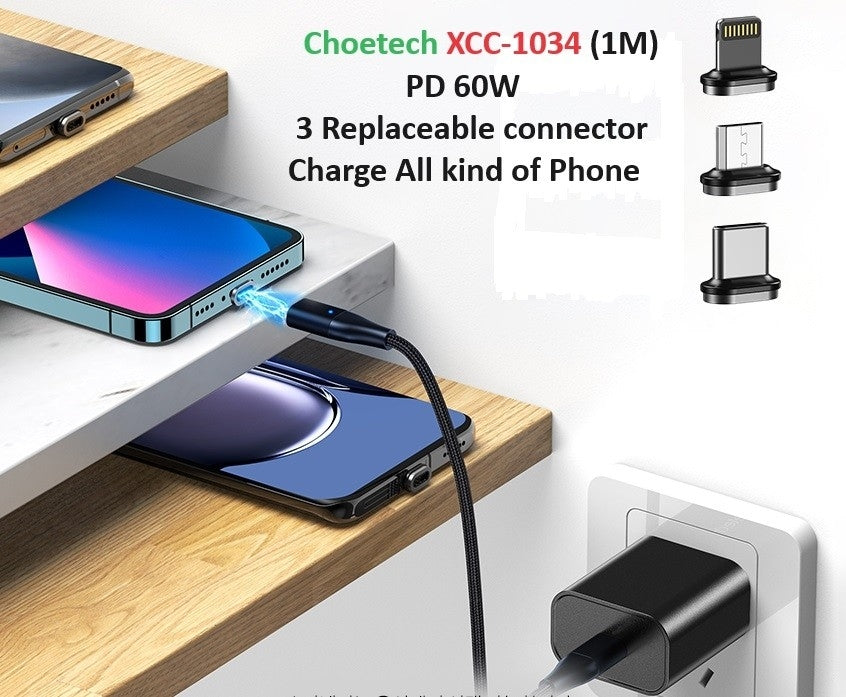 CHOETECH XCC-1034 60W C to C 1M Cable with 3 Replaceable Connecter 3