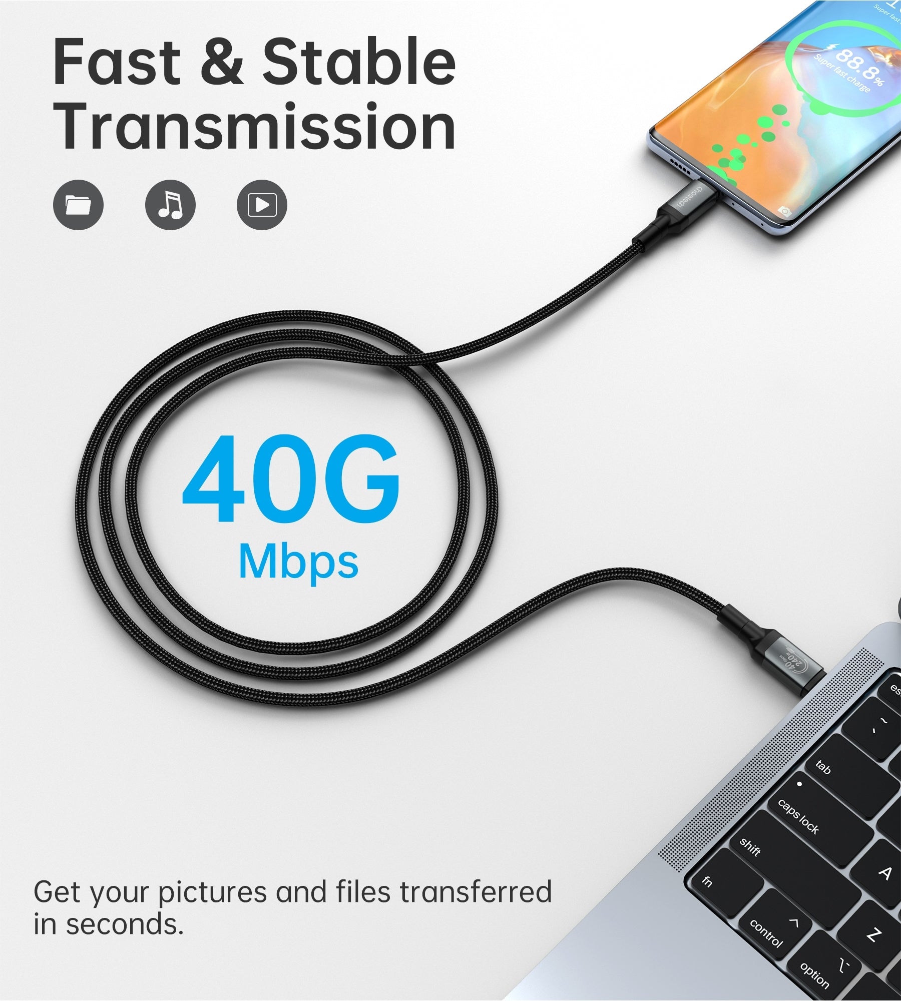 CHOETECH XCC-1042 Gen3.0 USB4.0 with 8K @ 60hz Video & Audio 240W USB-C to C Braided Cable 2M 5