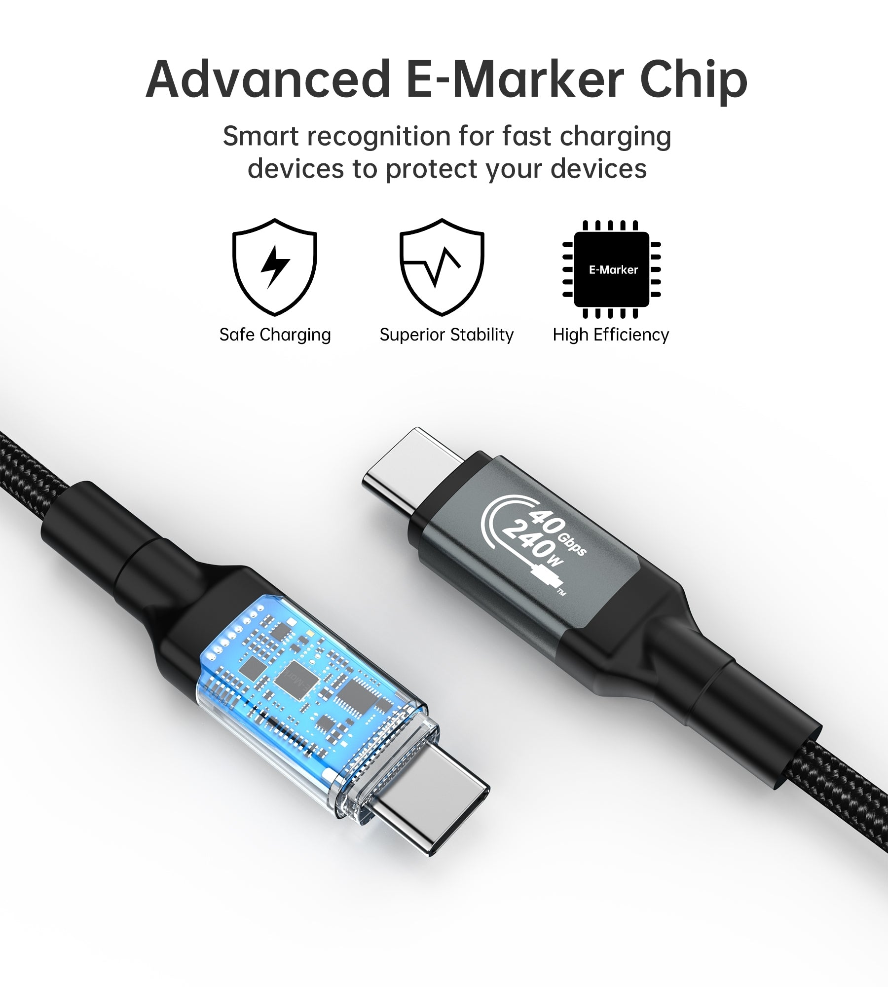 CHOETECH XCC-1042 Gen3.0 USB4.0 with 8K @ 60hz Video & Audio 240W USB-C to C Braided Cable 2M 9