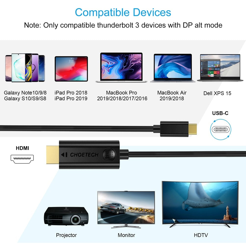 CHOETECH XCH-0030 USB-C To HDMI Cable 3M 5