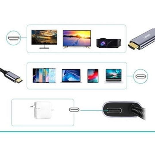 CHOETECH XCH-M180-GY-V2 Unidirectional Adapter USB-C (male) to HDMI 4K 60Hz (male) + PD100W Power Delivery 1.8M 4