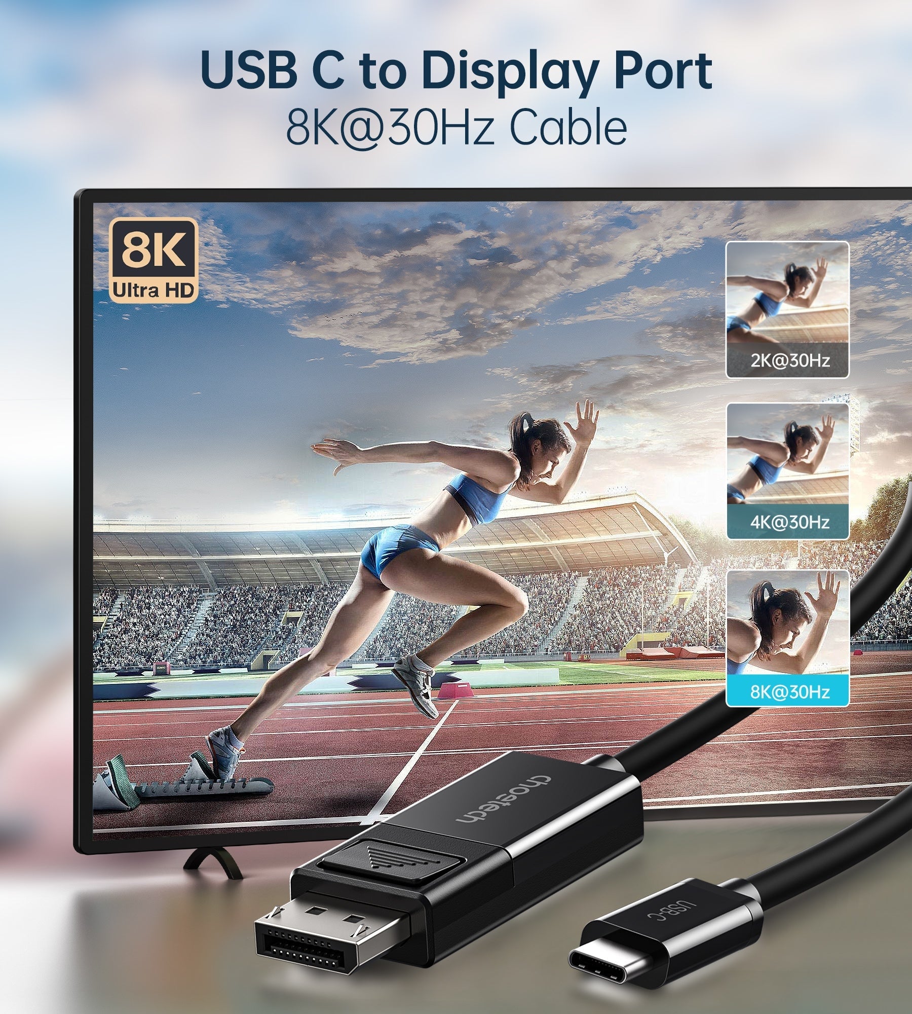 CHOETECH XCP-1803 USB-C To DisplayPort Cable 8K@30Hz 1.8M Two-Way 3