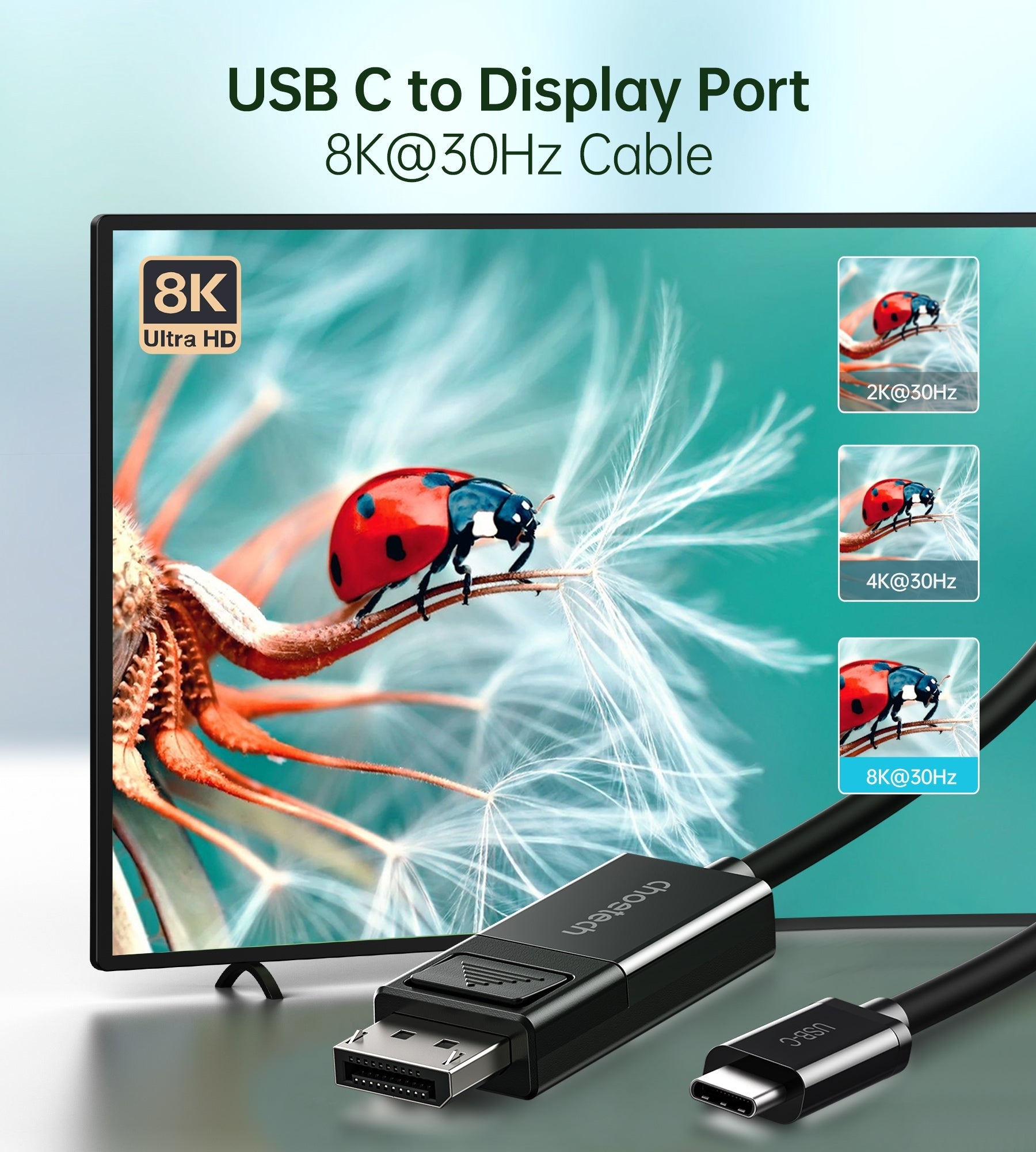 CHOETECH XCP-1803 USB-C To DisplayPort Cable 8K@30Hz 1.8M Two-Way 4