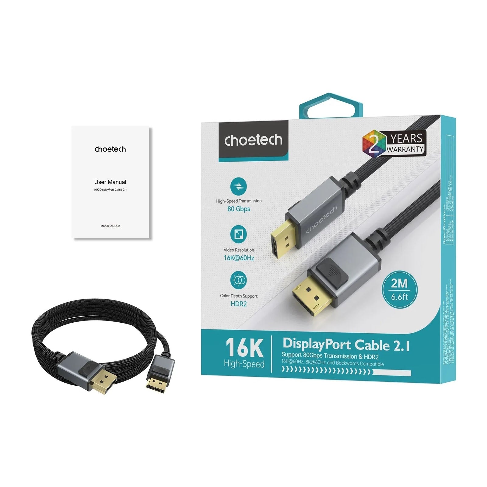 CHOETECH XDD02-3M 16K 60Hz / 8K 240Hz Resolution DP2.1 to DP cable 3M 3
