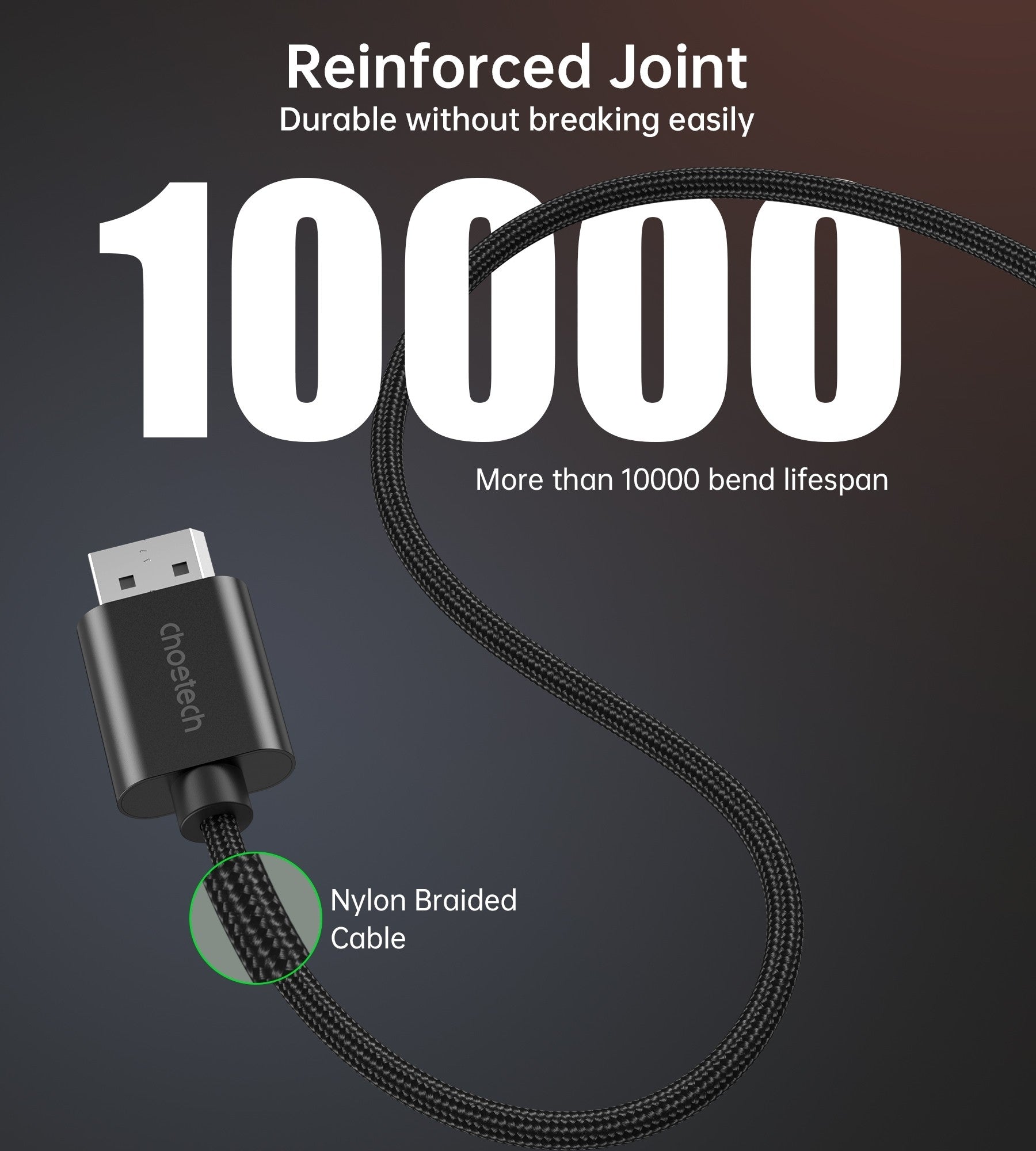 CHOETECH XDH01 4K 60Hz DisplayPort Male to HDMI Male Braided Cable 2M 5