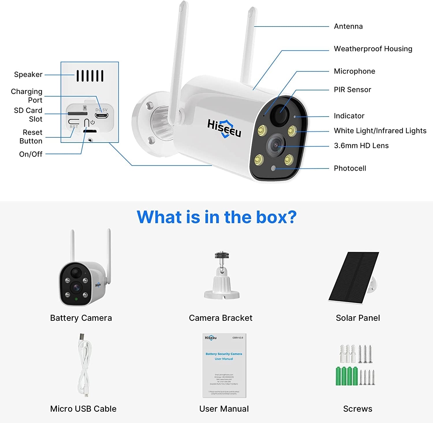 Hiseeu C40 Indoor/Outdoor WiFi Battery Camera With Solar Panel 7