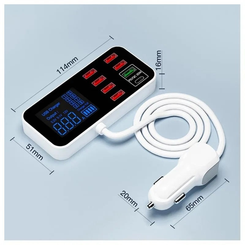 8-Port PD+QC3.0 Car Charger with LED Display 3