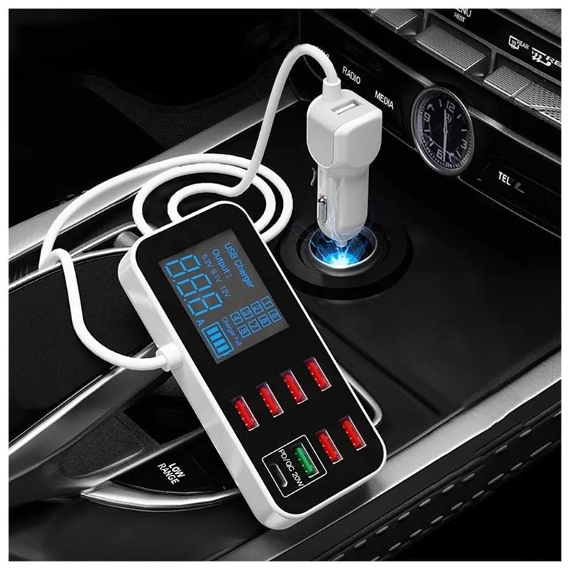 8-Port PD+QC3.0 Car Charger with LED Display 4