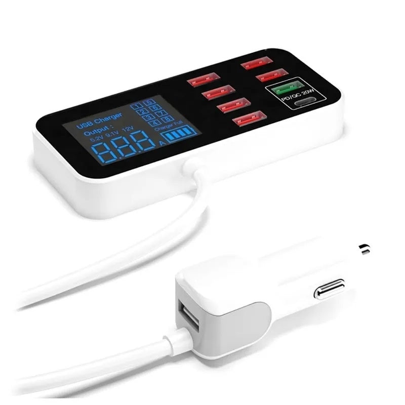 8-Port PD+QC3.0 Car Charger with LED Display 6